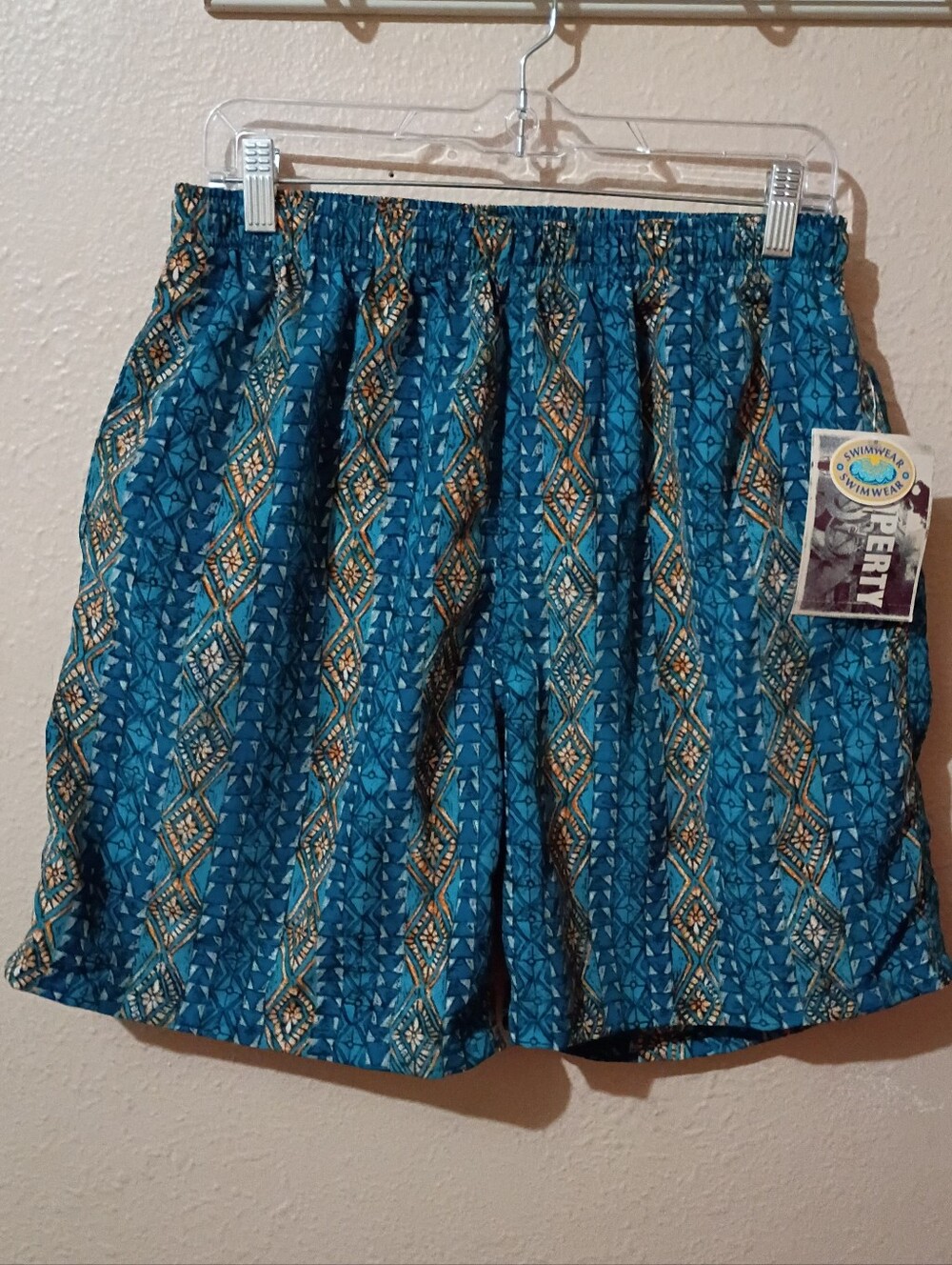 Vintage Sears Property Blue Aztec Swim Trunks Size Medium